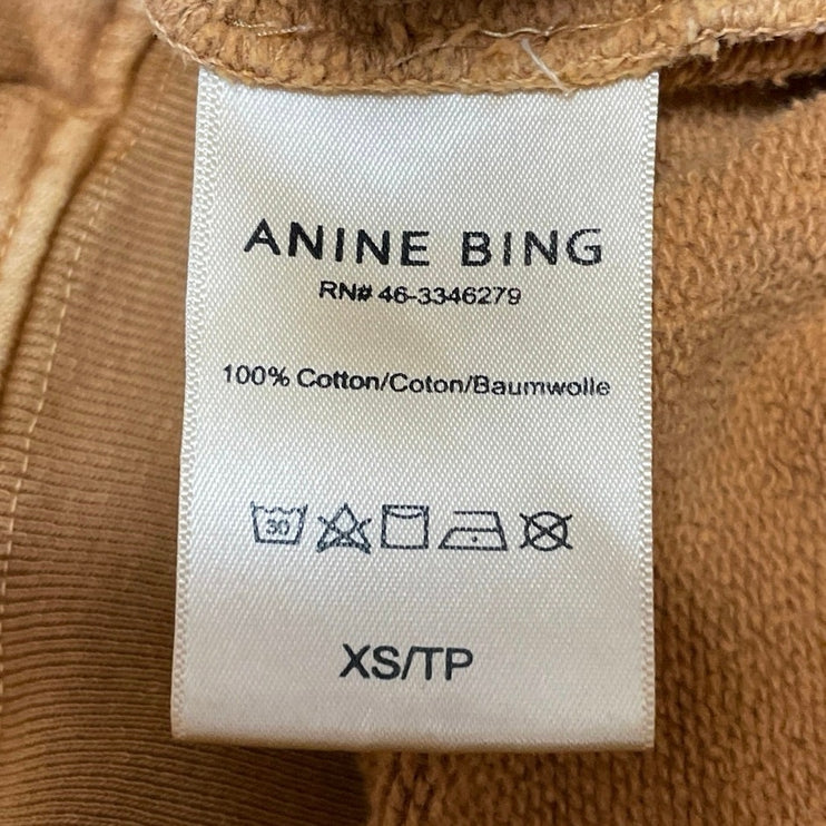 Anine Bing Men's Tan Logo Pullover Hoodie Hooded Sweater Sweatshirt Top Size XS
