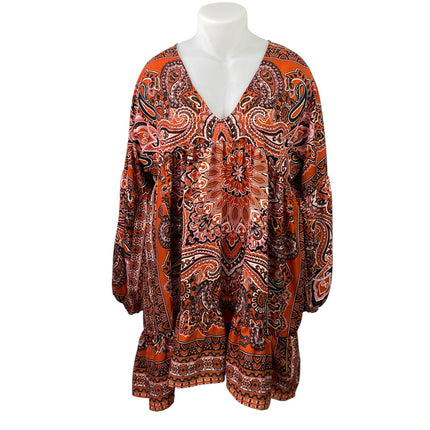 Boohoo Women Multicolor Scarf Paisley Print Long Sleeve Swing Mini Dress Size 16