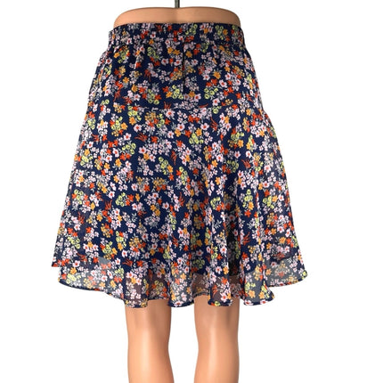 Banana Republic Navy Blue Multicolor Floral Pull On A Line Mini Skirt Size XS