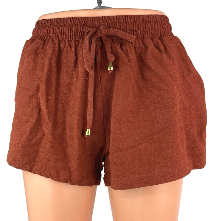 Seven Wonders Brown Linen Beach Lounge High Waisted Relaxed Casual Shorts Size 2