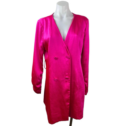 Skies are Blue Pink Silk Satin Double Breasted Long Sleeve Blazer Mini Dress M