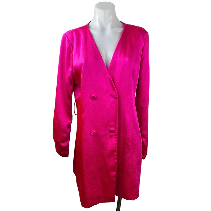 Skies are Blue Pink Silk Satin Double Breasted Long Sleeve Blazer Mini Dress M