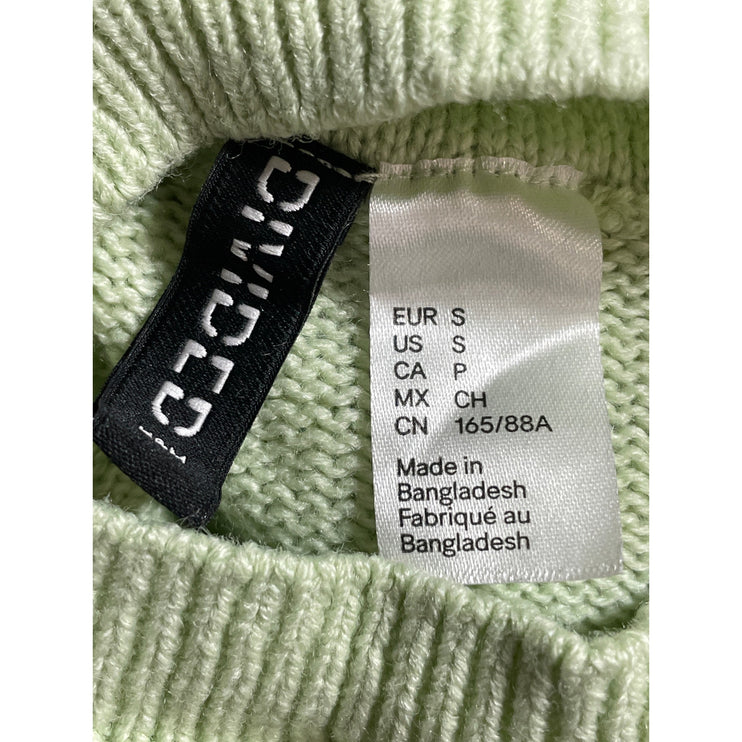 H&M Women's Green Ribbed Knit Long Sleeve Mock Neck Cropped Sweater Top Size S