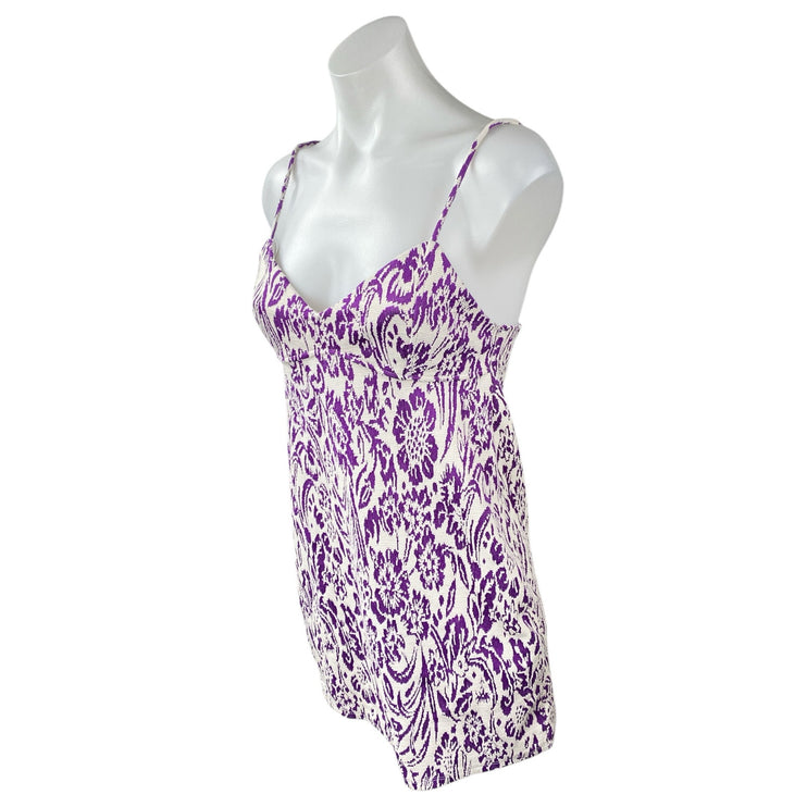 Zara Women's Purple Floral Paisley V Neck Sleeveless Mini Cami Tank Slip Dress M
