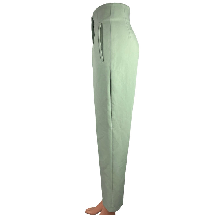 Zara Green High Rise Tapered Curve Ankle Pleated Soft Trouser Dress Pants Sz XS