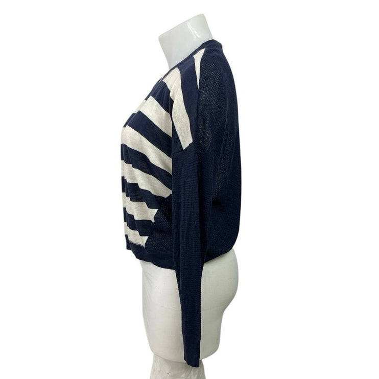 SO Women's Blue White Stripe Crew Neck Long Sleeve Sweatshirt Sweater Top Sz XL