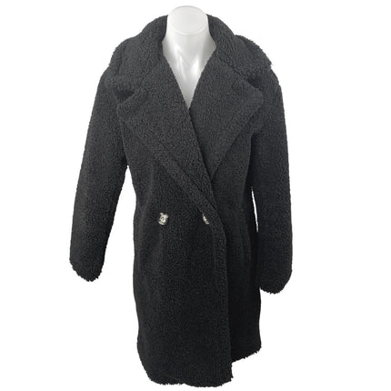 Apparis Women's Black Sherpa Fleece Double Breasted Teddy Trench Coat Jacket XS