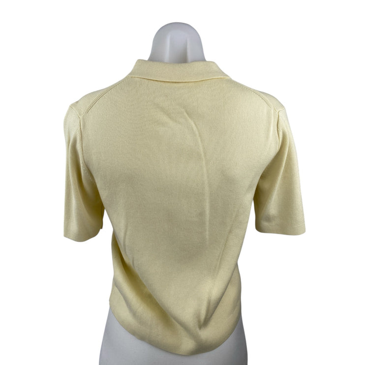 Uniqlo Cream Yellow Knit Collared Short Sleeve Crop Polo Sweater Shirt Top Sz S