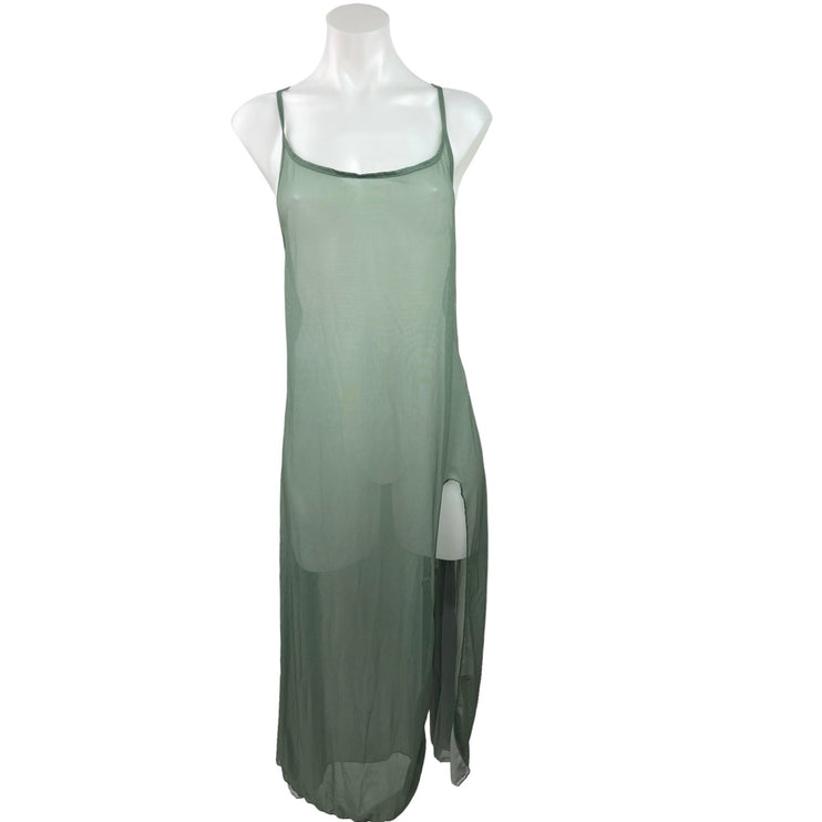 Women's Green Scoop Neck Cross High Slit Lightweight Midi Slip Dress Size L