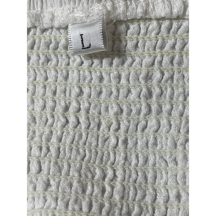 Women's White Smocked High Waisted Boho Wide Leg Baggy Trousers Pants Size L