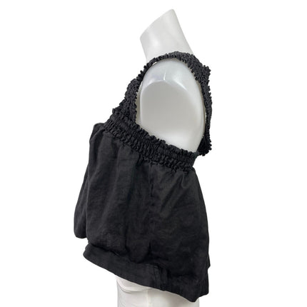 Everlane Women's Black Smocked Square Neck Boxy Sleeveless Tank Crop Top Size M