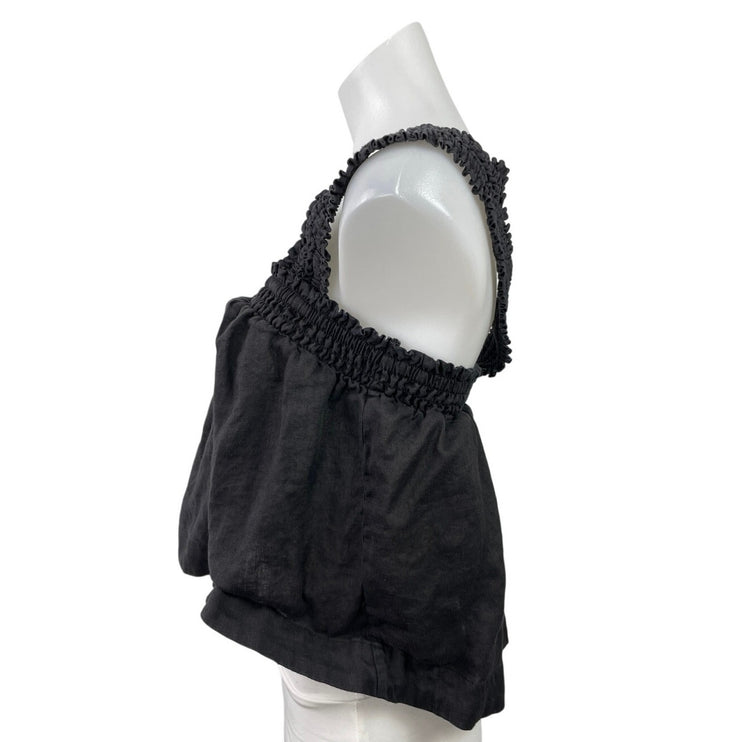 Everlane Women's Black Smocked Square Neck Boxy Sleeveless Tank Crop Top Size M