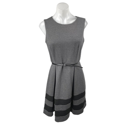 Calvin Klein Gray Sleeveless Belted Zip Mini A-Line Fit & Flare Dress Size 10P