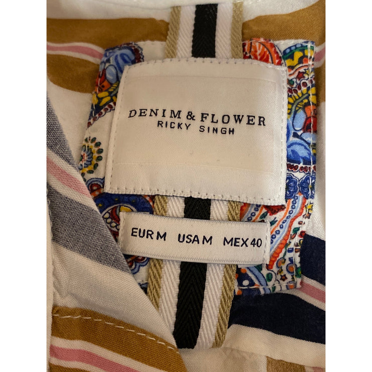 Denim & Flower Ricky Singh Men Multicolor Striped Short Sleeve Button Up Shirt M