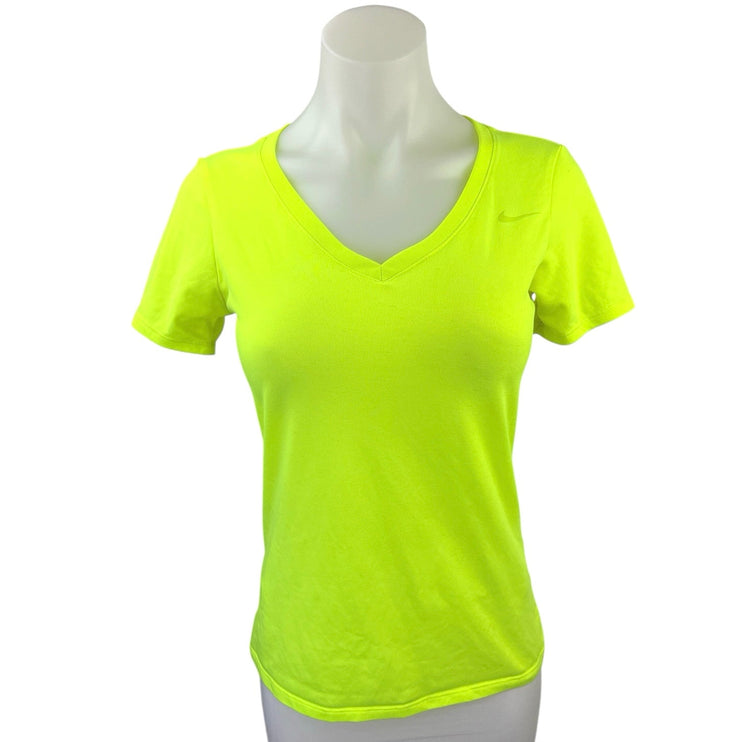 The Nike Tee Neon Green V Neck Short Sleeve Basic Athletic T Shirt Top Size S