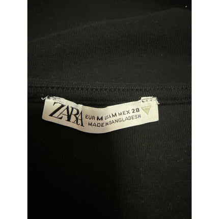 Zara Women's Black Long Sleeve Square Neck Blouse T Shirt Tee Crop Top Size M