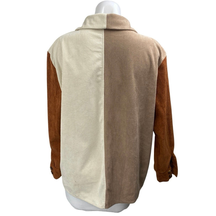 Cozy Casual Multicolor Colorblock Corduroy Long Sleeve Button Up Shirt Jacket M