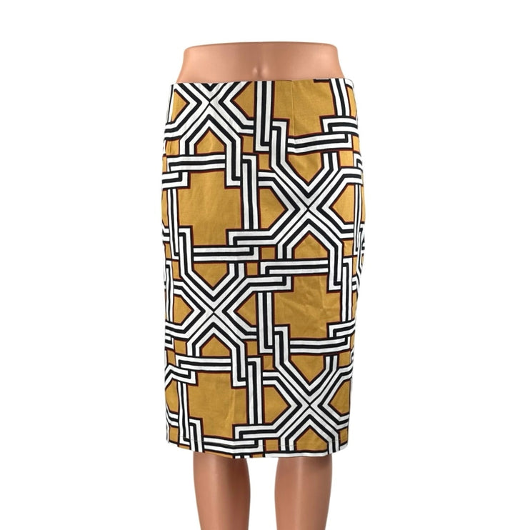 NEW Jaclyn Smith Yellow White High Waist Geometric Pencil Knee Length Skirt Sz L