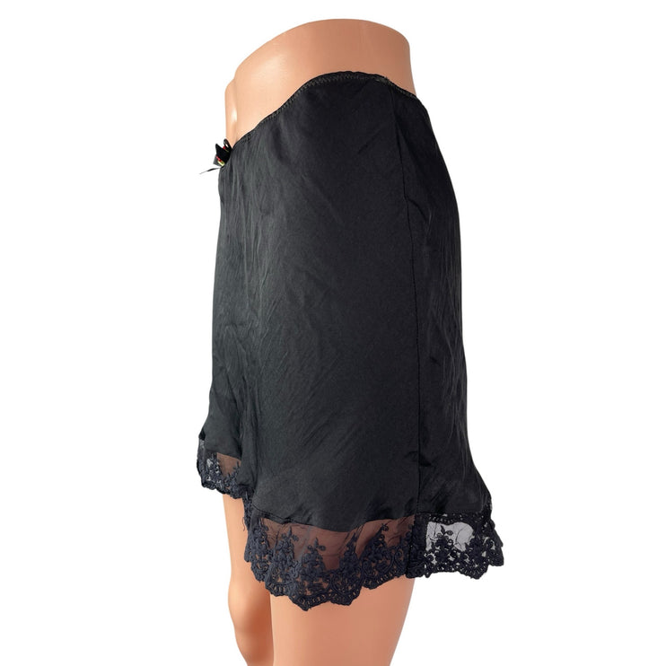 Urban Outfitters Out From Under Black Floral Lace Trim Mini Slip Skirt Size M