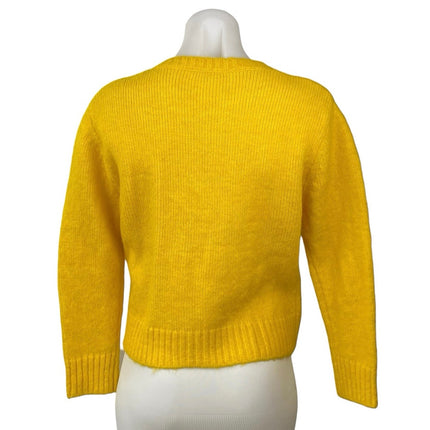 Zara Women's Yellow Long Sleeve Knit Alpaca Button Up Cardigan Sweater Top Sz M
