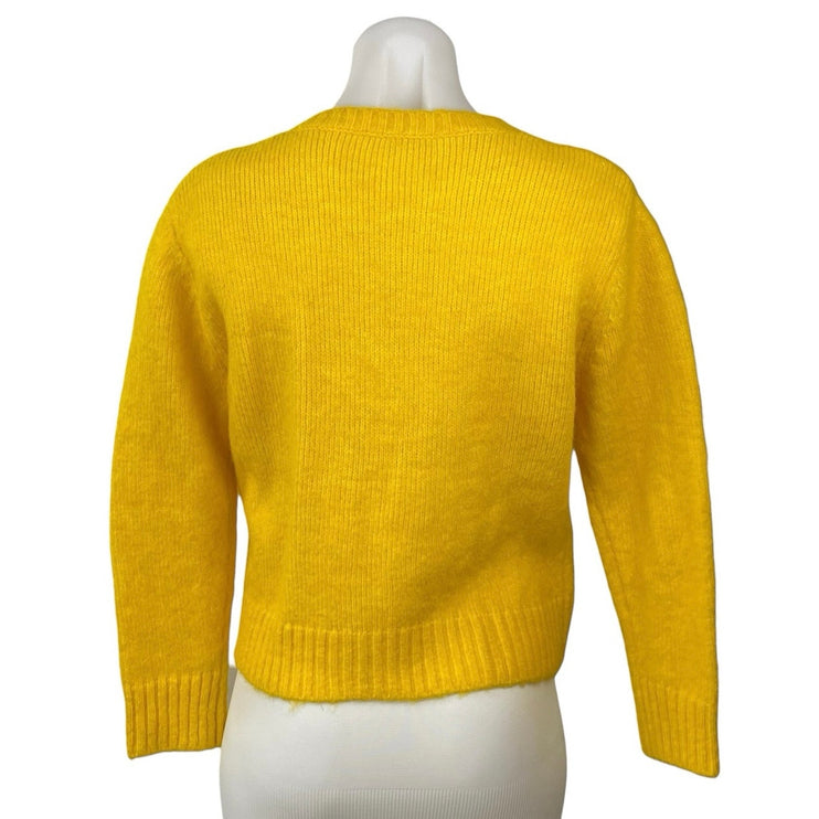 Zara Women's Yellow Long Sleeve Knit Alpaca Button Up Cardigan Sweater Top Sz M