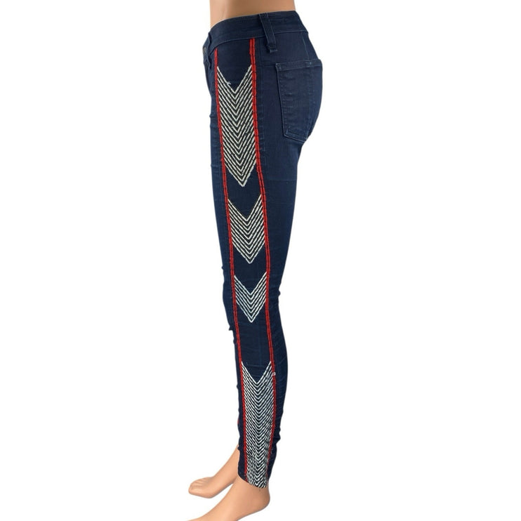Rag & Bone Raja Midnight Blue Skinny Embroidered Low Waist Denim Jeans Pants 25