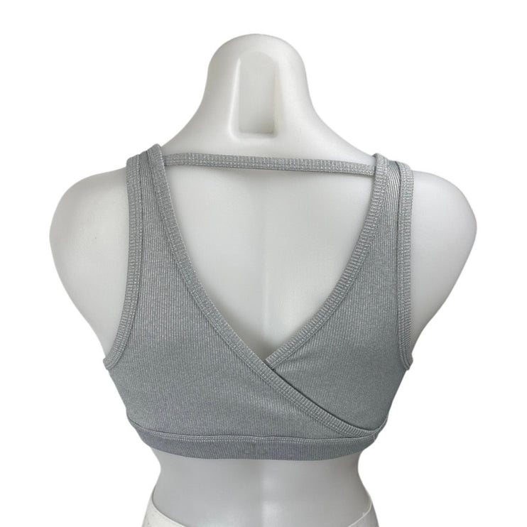 Alo Yoga Gray Rib Knit Sleeveless Cami Camisole Sports Bra Crop Tank Top Size S