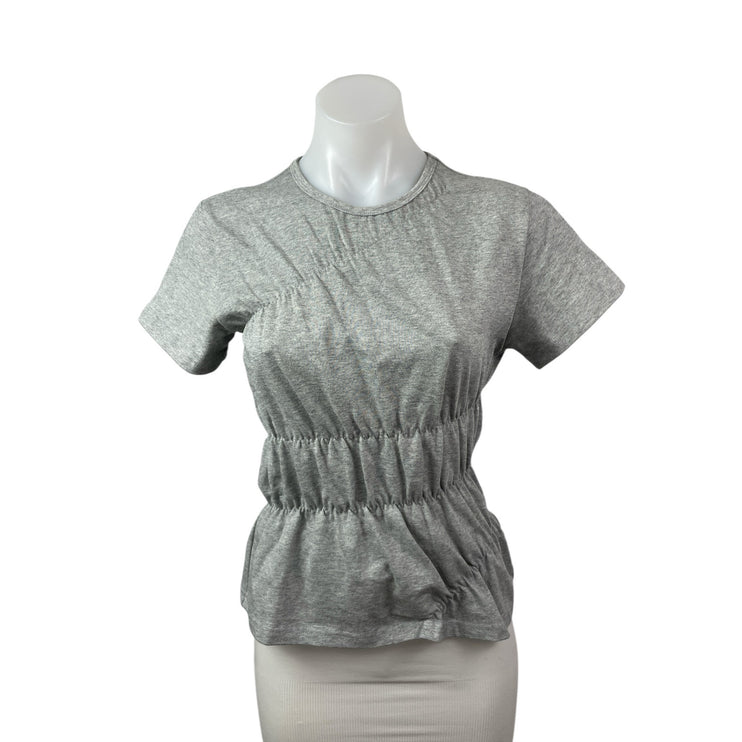 Scarlet & Sam Gray Scrunched Crew Neck Short Sleeve Peplum Tee T-Shirt Top Sz S
