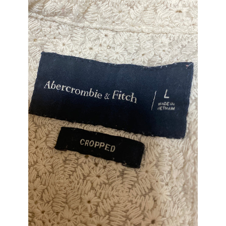Abercrombie & Fitch Mens Cream Lace Crochet Short Sleeve Button Crop Shirt Top L