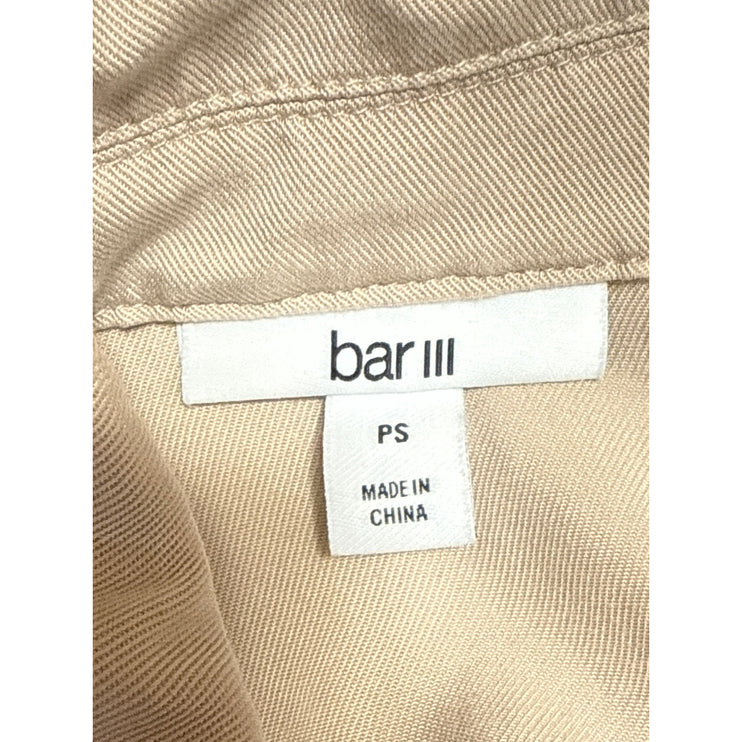 Bar III Women's Beige Long Sleeve Tie Belt Pocket Peplum Crop Shirt Top Size S