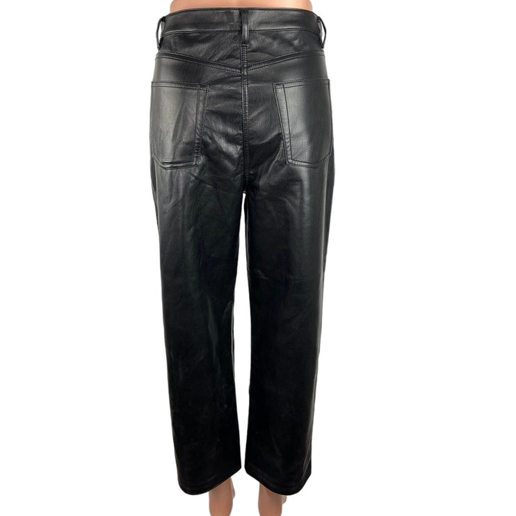 Aritzia Wilfred Black Vegan Leather High Waist Wide Leg Cropped Pants Size 10