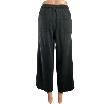 Vince Women's Black Drawstring High Rise Knit Cropped Wide Leg Pants Size XS