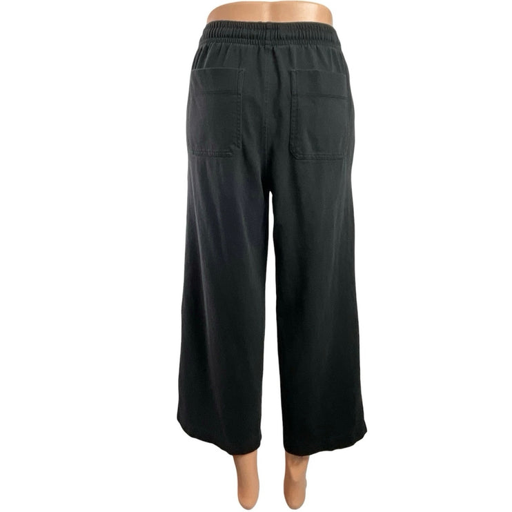 Vince Women's Black Drawstring High Rise Knit Cropped Wide Leg Pants Size XS