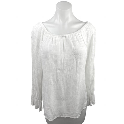 Ann Taylor LOFT White Peasant Boho Gypsy Stretch Long Sleeve Blouse Top Size M