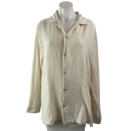 Assembly Label Women's Cream Gauze Long Sleeve Button Down Shirt Top Size L