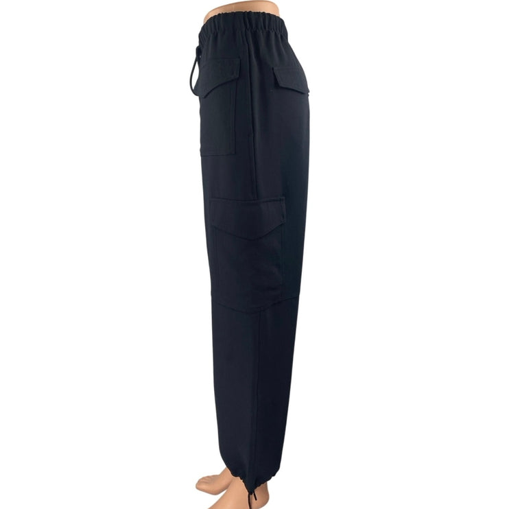 Aritzia Wilfred Women's Black High Waist Drawstring Baggy Cargo Trousers Pants 2