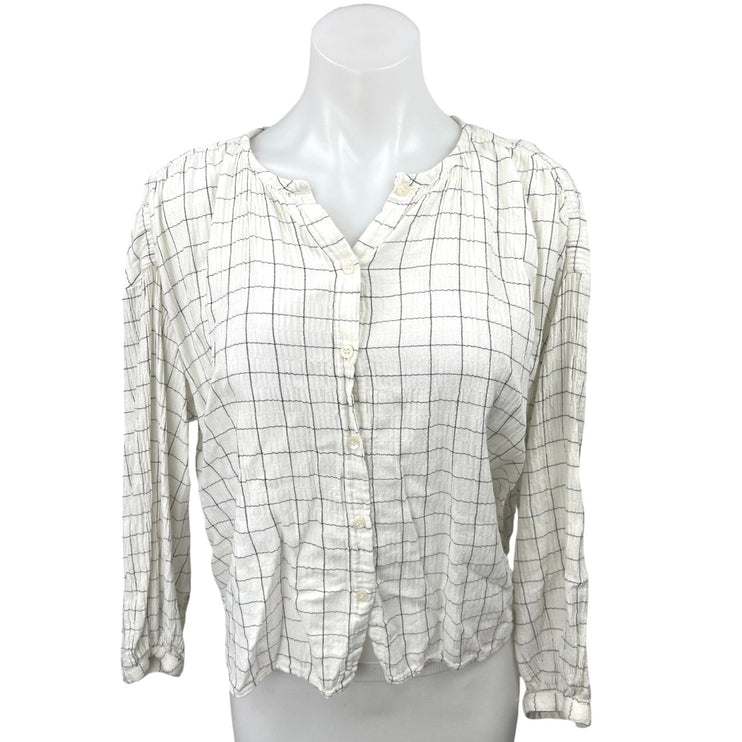 Madewell White Checkered Plaid Button Down Long Sleeve Crop Top Blouse Shirt S