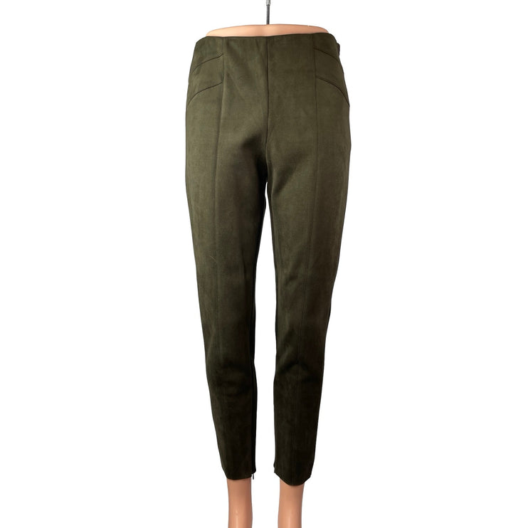 Zara Women's Olive Green Faux Suede High Rise Tapered Trousers Pants Size M