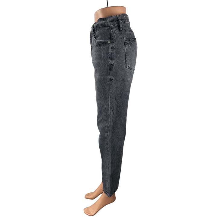 Ann Taylor LOFT Black Washed High Rise Distressed Straight Leg Denim Jeans Sz 27