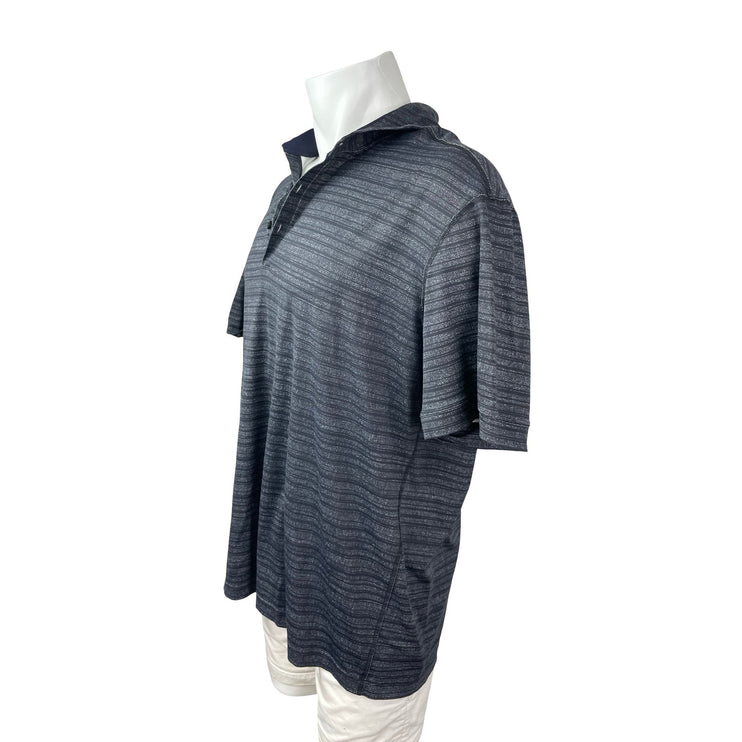 Lululemon Men's Black Striped Short Sleeve Golf Casual Polo Shirt Top Size L