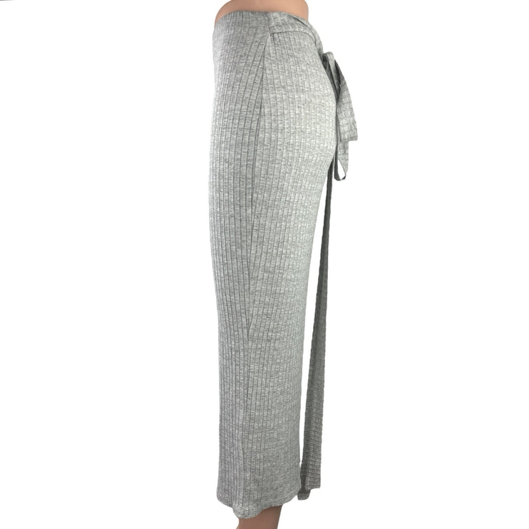 Missguided Gray Ribbed Stretch Knit Tie Waist Bodycon Pencil Midi Skirt Size 4