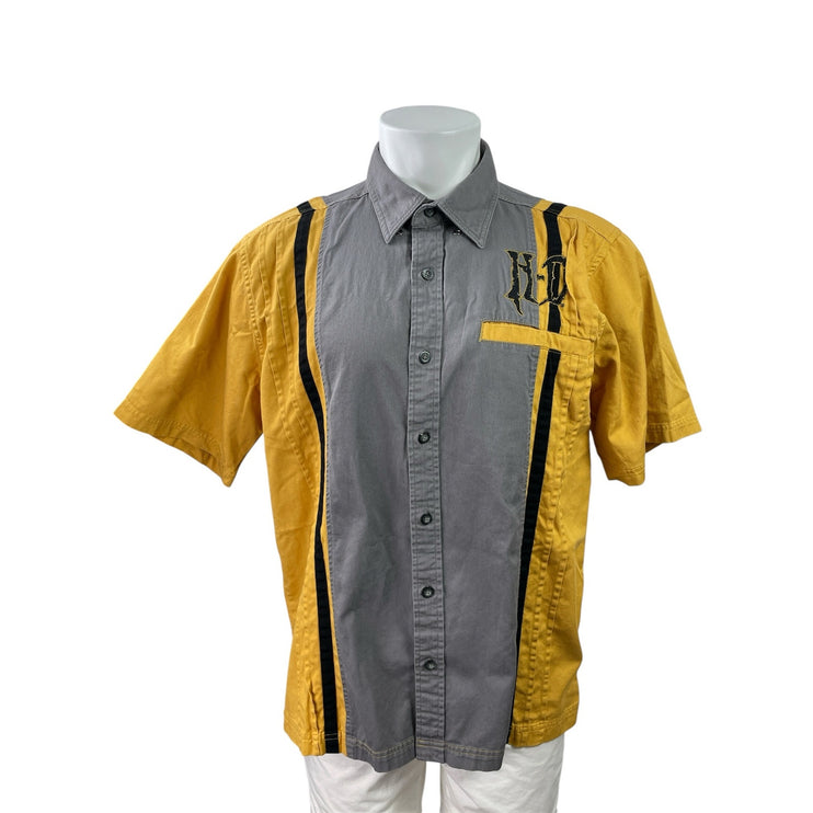 Harley Davidson Yellow Gray Colorblock Mechanic Short Sleeve Button Up Shirt L