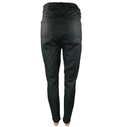Marks & Spencer Black Coated Faux Leather High Waist Skinny Trousers Pants Sz 14