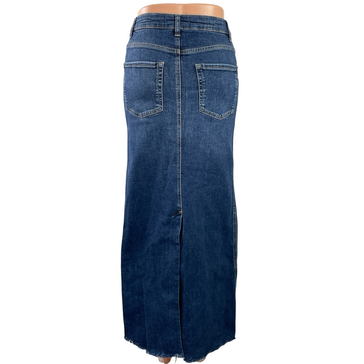 Zara Women's Blue Medium Wash High Waist Slit Straight Denim Jean Skirt Size XS