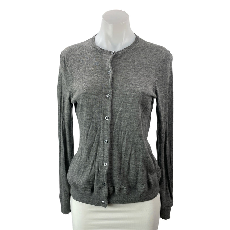 Brooks Brothers Gray Merino Wool Crew Long Sleeve Button Up Cardigan Sweater M