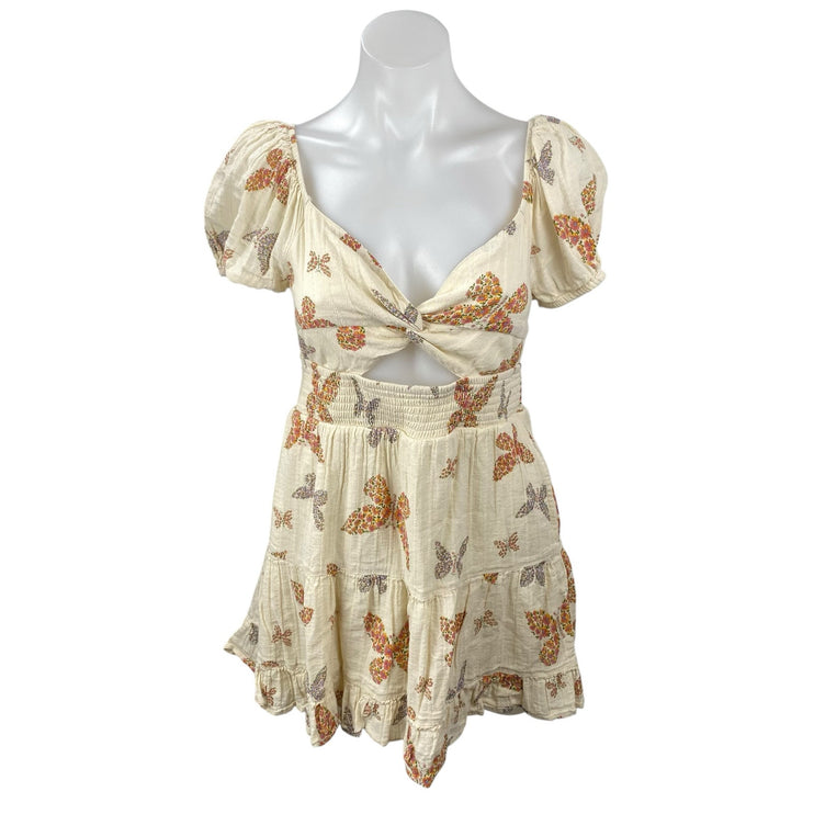American Eagle Butterfly Cut-Out Twist Puff Sleeve Mini Flare A-Line Dress Sz S