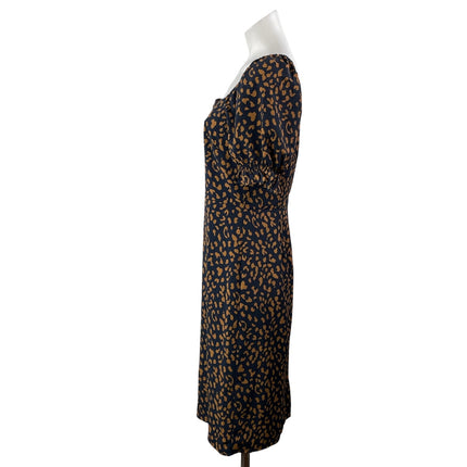 Chelsea 28 Blue Short Puff Sleeve Animal Print Leopard Mini Sheath Dress Size S