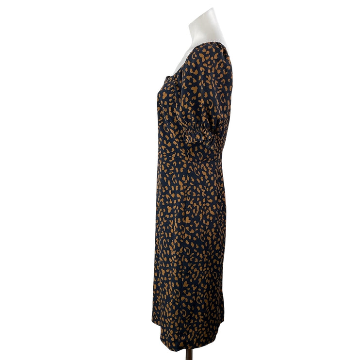 Chelsea 28 Blue Short Puff Sleeve Animal Print Leopard Mini Sheath Dress Size S