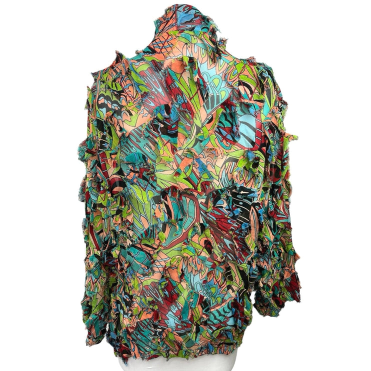 Dilemma Dhun Shroff Multicolor Open Front Shaggy Cardigan Blazer Jacket One Size