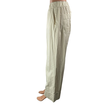 Everlane Women's Beige High Rise Elastic Waist Casual Wide Leg Trouser Pants L